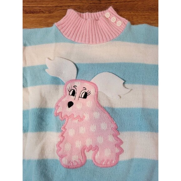 Vintage MiniWaves Retro 1980s Toddler Striped Dog Sweater - Picture 2 of 5